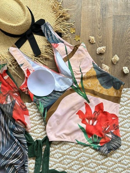 Суцільний купальний PLUS SIZE з парео тропічний принт SW3672-3XL фото