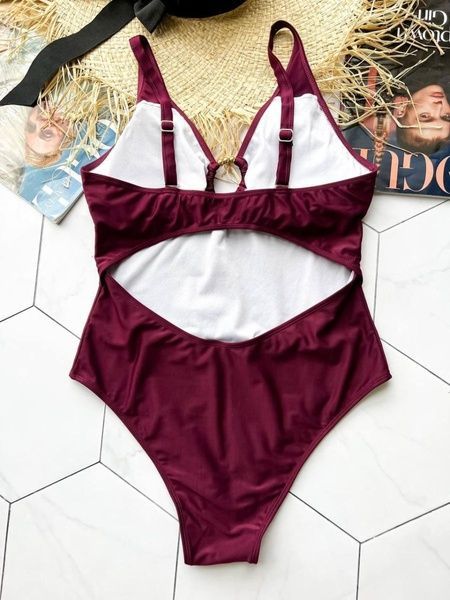 Суцільний купальний PLUS SIZE з підтримкою грудей в кольорі бордо SW1377-L фото