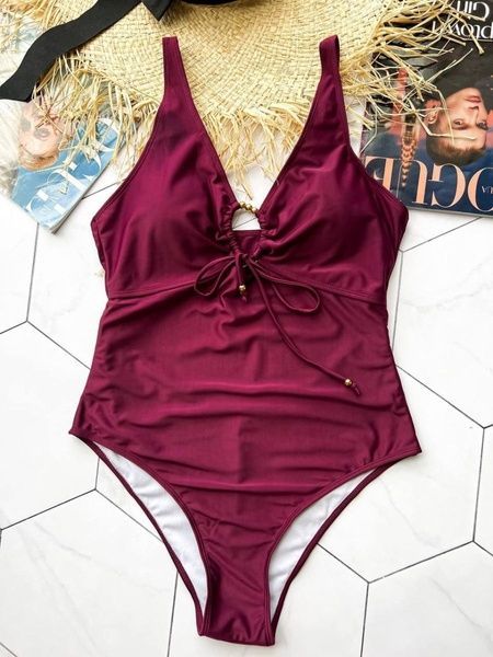 Суцільний купальний PLUS SIZE з підтримкою грудей в кольорі бордо SW1377-L фото