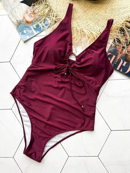 Суцільний купальний PLUS SIZE з підтримкою грудей в кольорі бордо SW1377-L фото