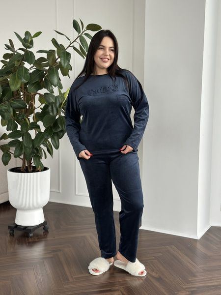 Розкішний домашній костюм піжама PLUS SIZE з велюру синій колір DO3703-2XL фото