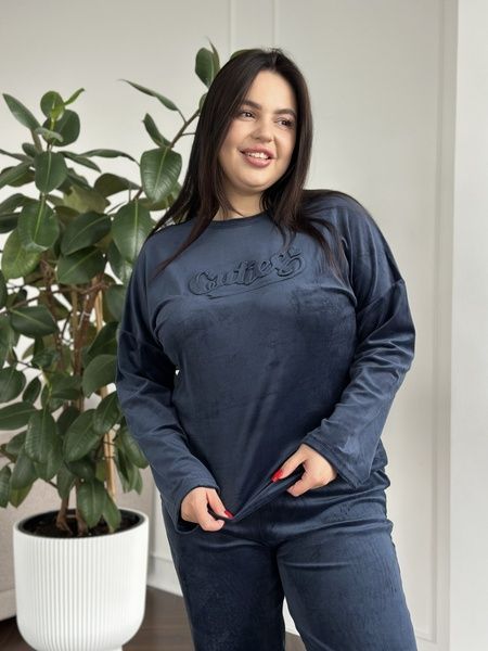 Розкішний домашній костюм піжама PLUS SIZE з велюру синій колір DO3703-2XL фото