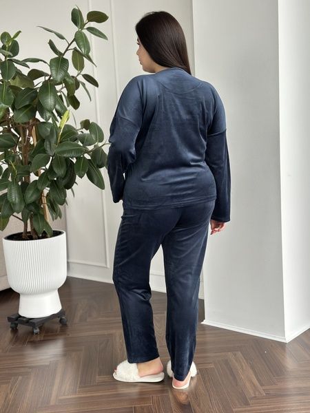 Розкішний домашній костюм піжама PLUS SIZE з велюру синій колір DO3703-2XL фото