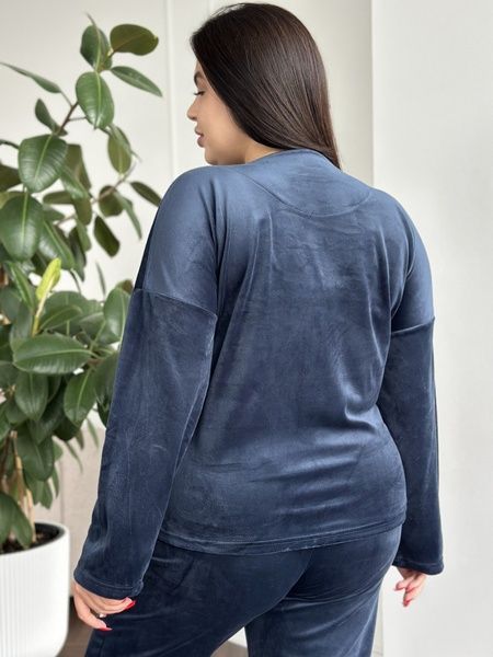 Розкішний домашній костюм піжама PLUS SIZE з велюру синій колір DO3703-2XL фото