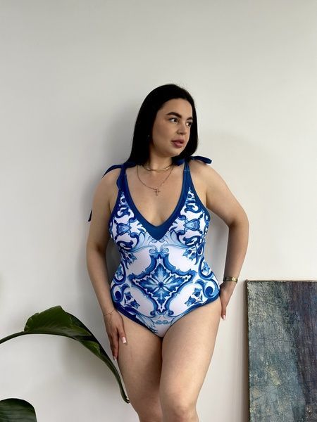 Стильний принтований суцільний купальник PLUS SIZE з парео SW3671-4XL фото