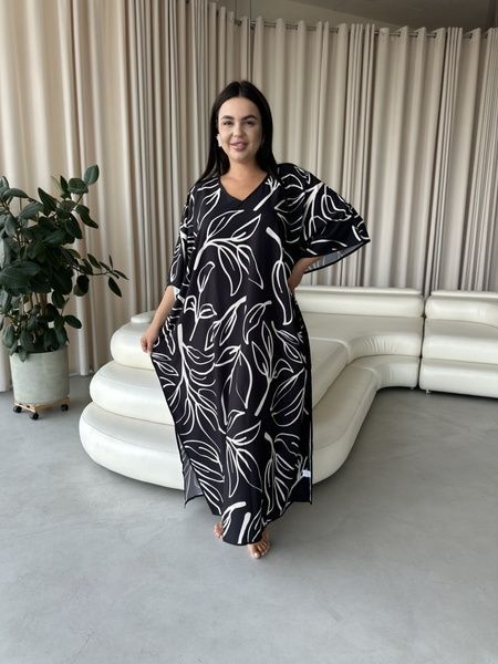 Розкішна чорно-біла максі сукня- туніка PLUS SIZE для відпочинку SW645/1-універсальний фото