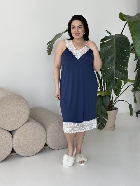 Жіноча синя сорочка з мереживом PLUS SIZE DO4017-XL фото