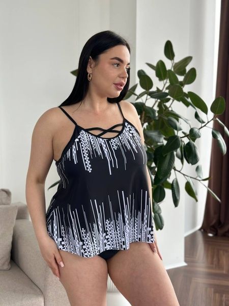 Чорний купальник танкіні PLUS SIZE з білим принтом SW3476-XL фото