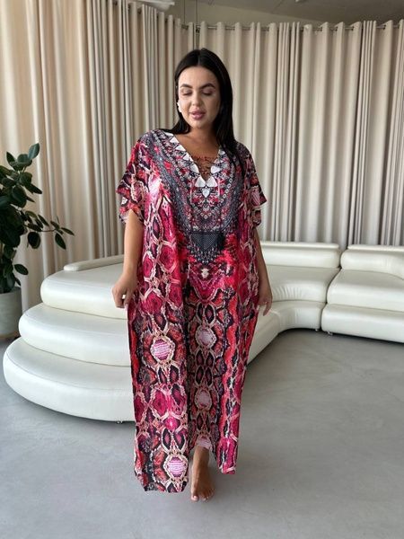 Легка максі сукня-туніка рожева PLUS SIZE для відпочинку SW674-універсальний фото