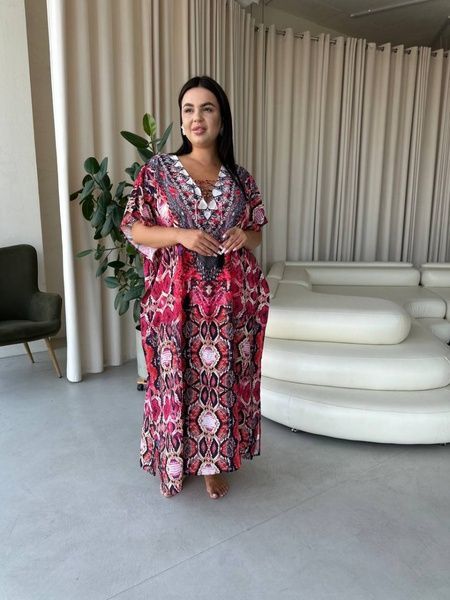 Легка максі сукня-туніка рожева PLUS SIZE для відпочинку SW674-універсальний фото
