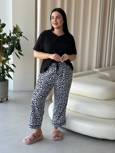 Чорна жіноча піжама з леопардовим принтом PLUS SIZE DO2839-L/XL фото