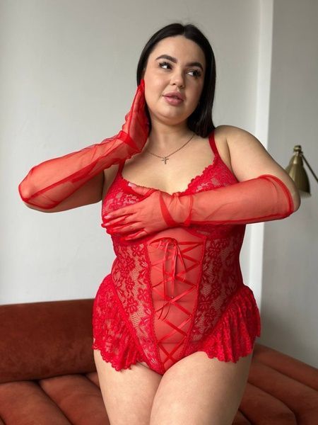 Червоний мереживний спокусливий боді PLUS SIZE DO3929-XL фото