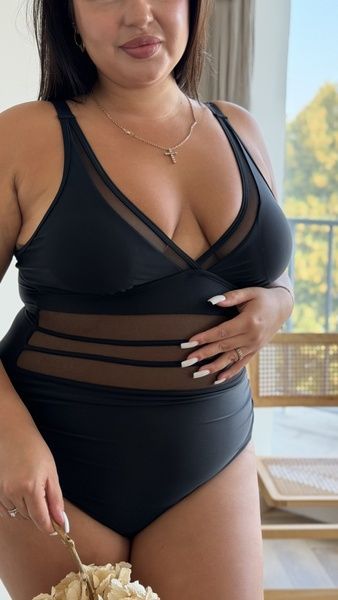 Суцільний чорний купальний PLUS SIZE з чашками та утяжкою SW4118-3XL фото