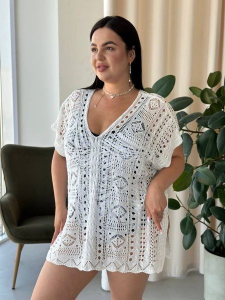 Пляжна коротка біла туніка PLUS SIZE тоненька в'язка SW669/2-універсальний фото