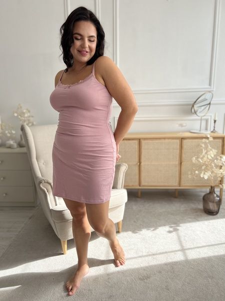 турецька котонова нічна сорочка PLUS SIZE на бретельках пудрова DO2571/1-2XL фото
