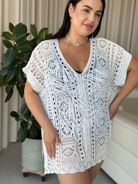 Пляжна коротка біла туніка PLUS SIZE тоненька в'язка SW669/2-універсальний фото