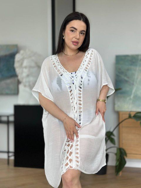 Пляжна біла жіноча туніка PLUS SIZE SW3668/1-універсальний фото