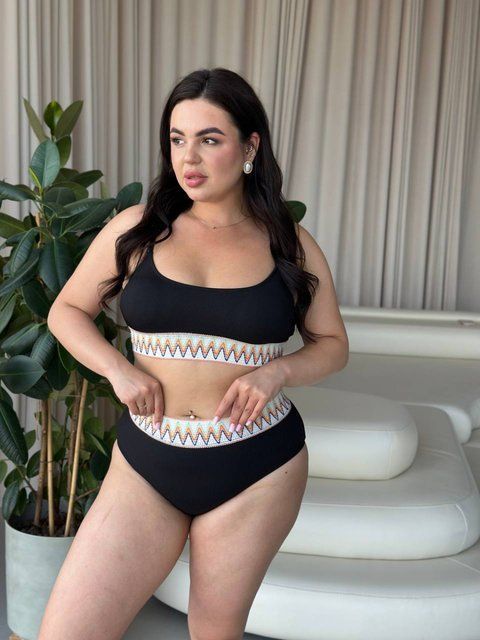 Роздільний чорний купальник PLUS SIZE з яскравою резинкою SW1536-2XL фото