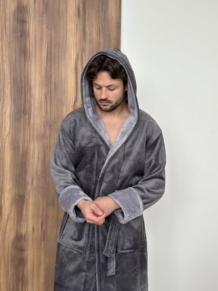 Теплий махровий чоловічий темний графіт халат DO2592/5-XL фото