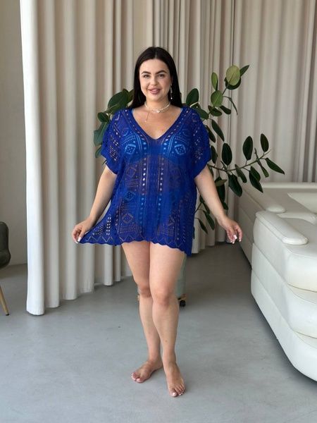 Пляжна коротка синя туніка PLUS SIZE тоненька в'язка SW669/3-універсальний фото