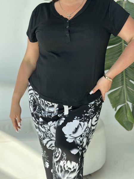 Чорна піжама домашній костюм з футболкою розмір plus size DO2711-XL фото