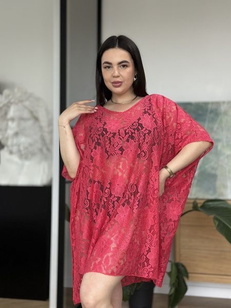 Пляжна рожева мереживна туніка PLUS SIZE SW1112/1-універсальний фото