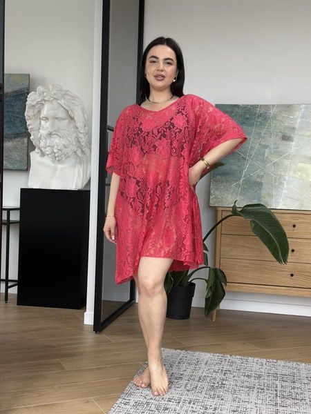 Пляжна рожева мереживна туніка PLUS SIZE SW1112/1-універсальний фото