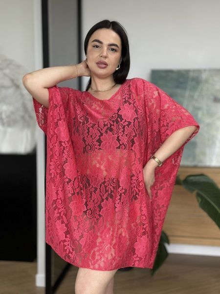 Пляжна рожева мереживна туніка PLUS SIZE SW1112/1-універсальний фото