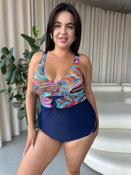 Яскравий суцільний синій купальник PLUS SIZE з утяжкою SW1572-L фото