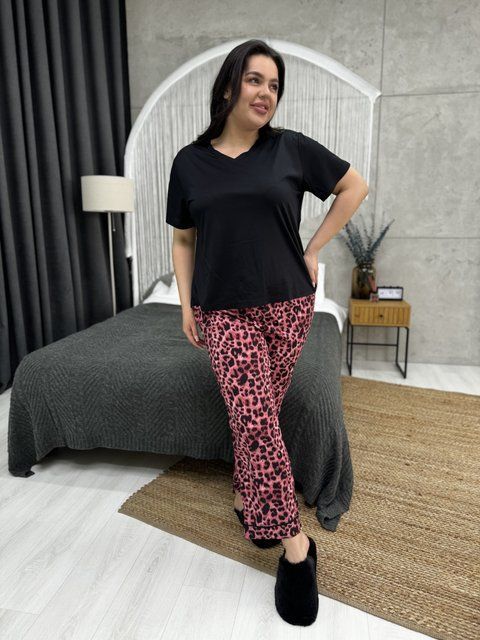 Чорна жіноча піжама з леопардовим принтом PLUS SIZE DO2835-XL/2XL фото