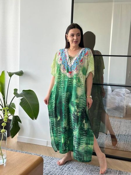 Сукня-туніка з орнаментом зелена PLUS SIZE SW3531-універсальний фото