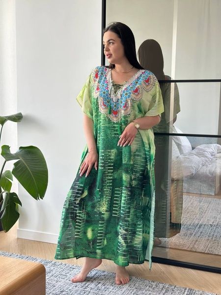 Сукня-туніка з орнаментом зелена PLUS SIZE SW3531-універсальний фото
