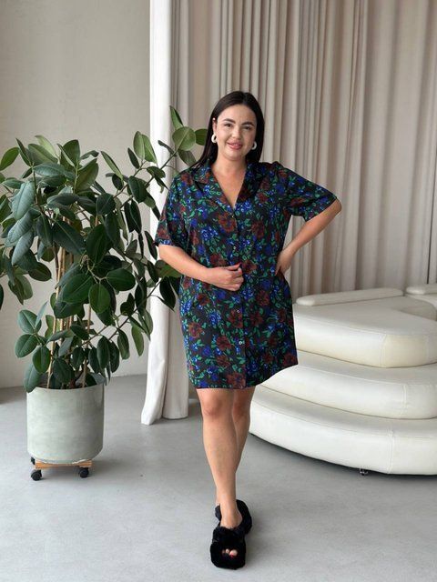 Шовкова сорочка на ґудзиках для дому PLUS SIZE DO3513-2XL фото