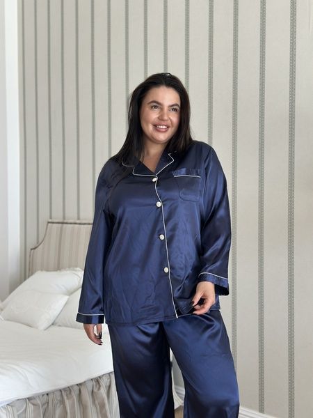 Жіноча класична шовкова піжамка PLUS SIZE синя DO4187/1-2XL фото