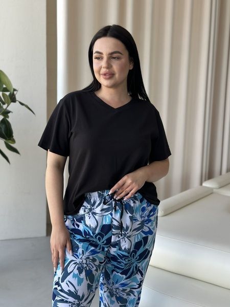 Жіноча піжама з чорною футболкою та яскравим синім принтом PLUS SIZE DO2846-XL фото