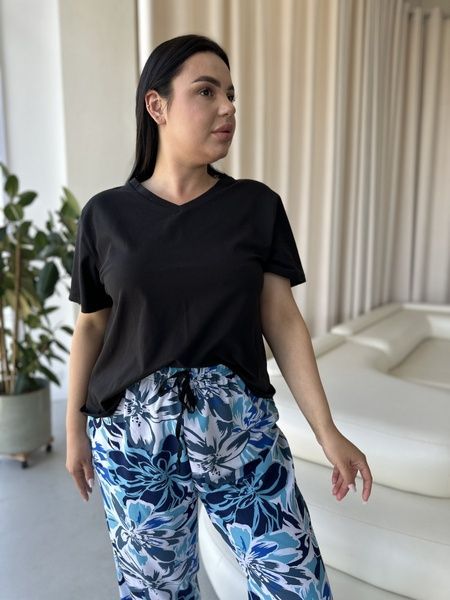 Жіноча піжама з чорною футболкою та яскравим синім принтом PLUS SIZE DO2846-XL фото