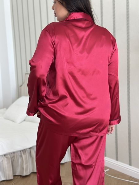 Жіноча класична шовкова піжамка PLUS SIZE бордова DO4187/2-5XL фото