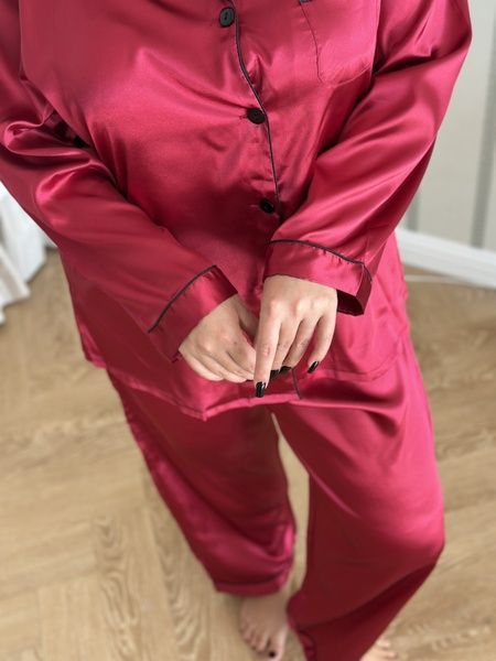 Жіноча класична шовкова піжамка PLUS SIZE бордова DO4187/2-5XL фото