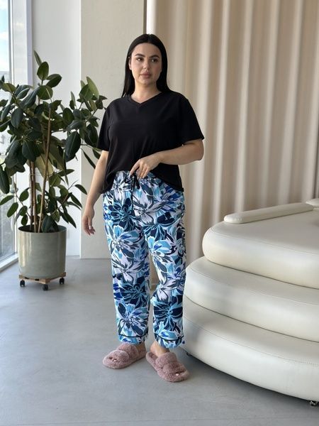 Жіноча піжама з чорною футболкою та яскравим синім принтом PLUS SIZE DO2846-XL фото