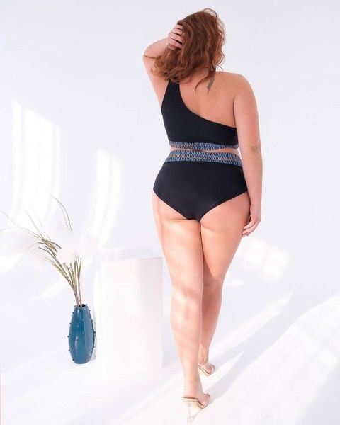 Роздільний чорний купальник PLUS SIZE знімними чашками та високими плавками SW1397-XL фото