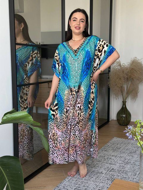 Сукня-туніка леопардовий принт синя PLUS SIZE SW679-універсальний фото