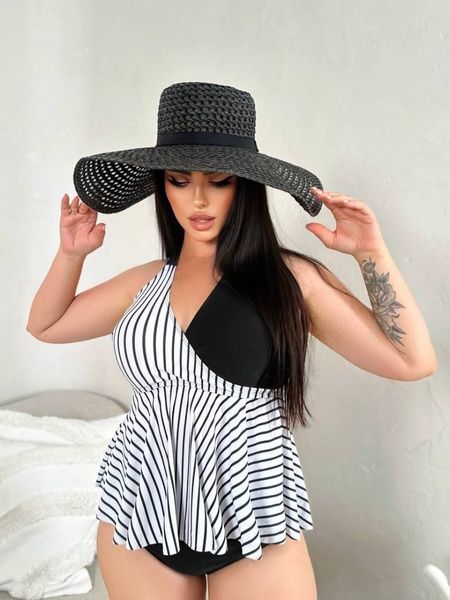 Стильний чорно-білий купальник танкіні PLUS SIZE SW1546-XL фото