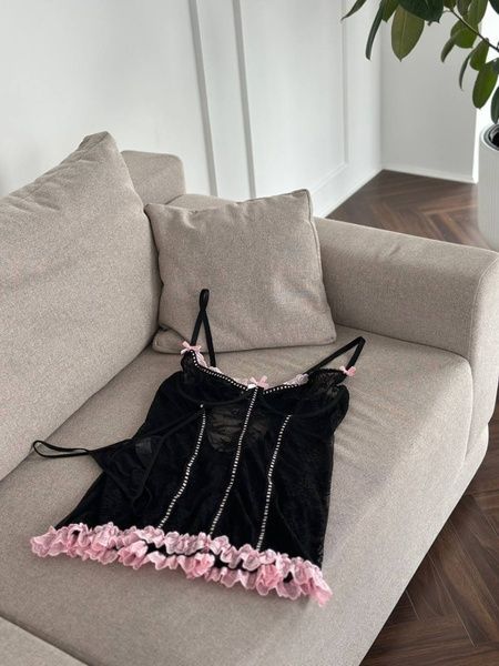 Чорний спокусливий мереживний пеньюар для дівчат PLUS SIZE DO3795-XL фото