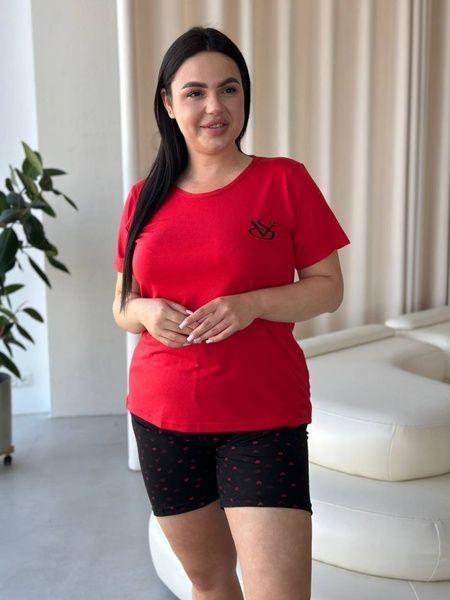 Домашній одяг, червона піжама з шортами PLUS SIZE DO2940-2XL фото
