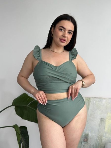 Роздільний оливковий купальник PLUS SIZE з високими трусиками та утяжкою SW3683 фото