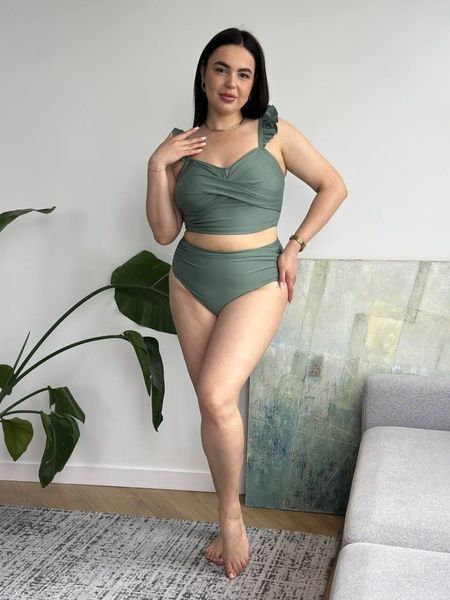 Роздільний оливковий купальник PLUS SIZE з високими трусиками та утяжкою SW3683 фото