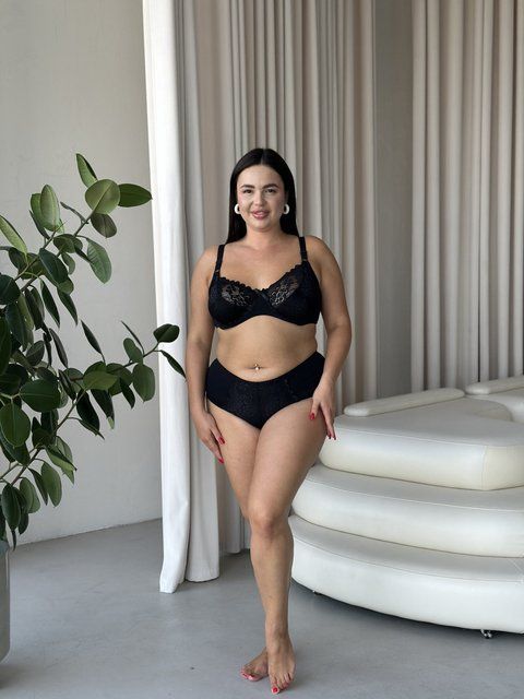 Базовий чорний комплект білизни PLUS SIZE мереживний DO102(чорний)-95Е+3XL фото