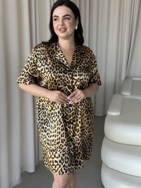Леопардова шовкова сорочка на ґудзиках PLUS SIZE DO2699-2Xl фото