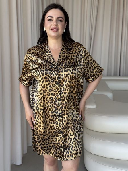 Леопардова шовкова сорочка на ґудзиках PLUS SIZE DO2699-2Xl фото