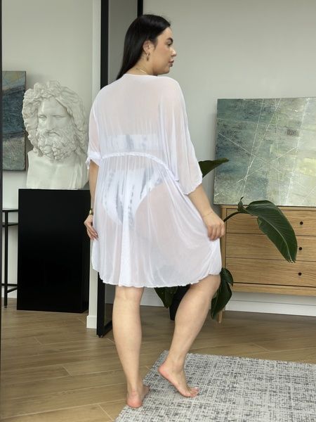 Біла пляжна туніка PLUS SIZE з орнаментом SW3483-5XL фото